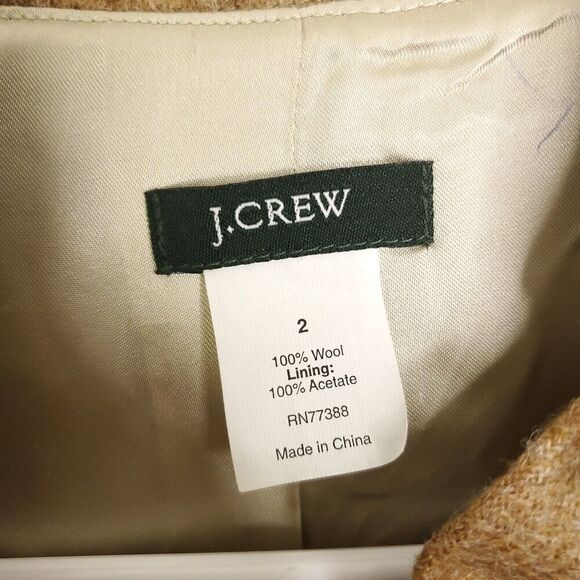 J Crew Blazer WOmens 2 Ruffle Collar Wool Asymmetric Open Twee French Tan Girly - Picture 5 of 8